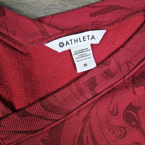 ATHLETA Sweatshirt Women's Sz Medium Coaster Luxe Red Floral V Neck Cozy - Picture 4 of 9